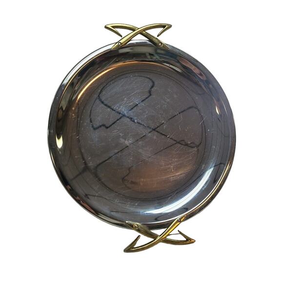 Stainless Steel Round Platter Tray Serving Dish Vintage MID CENTURY MODERN - Picture 1 of 6
